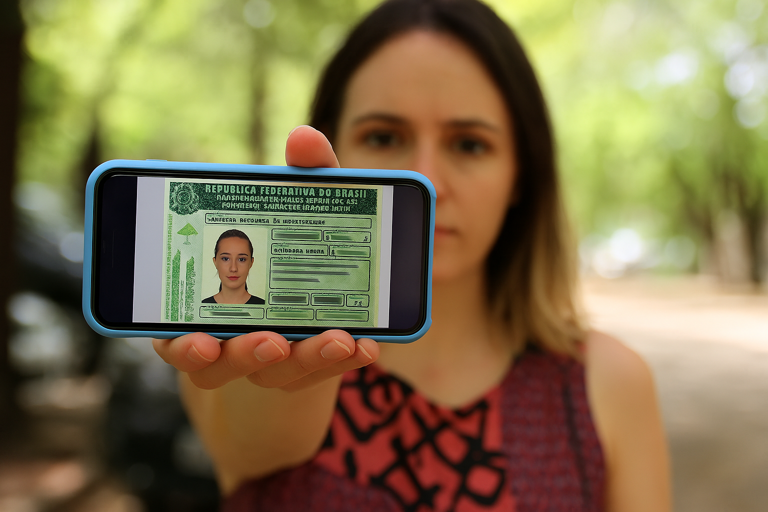 Motorista exibindo a CNH Digital na tela do celular, demonstrando a praticidade de ter o documento de habilitação acessível no celular.
