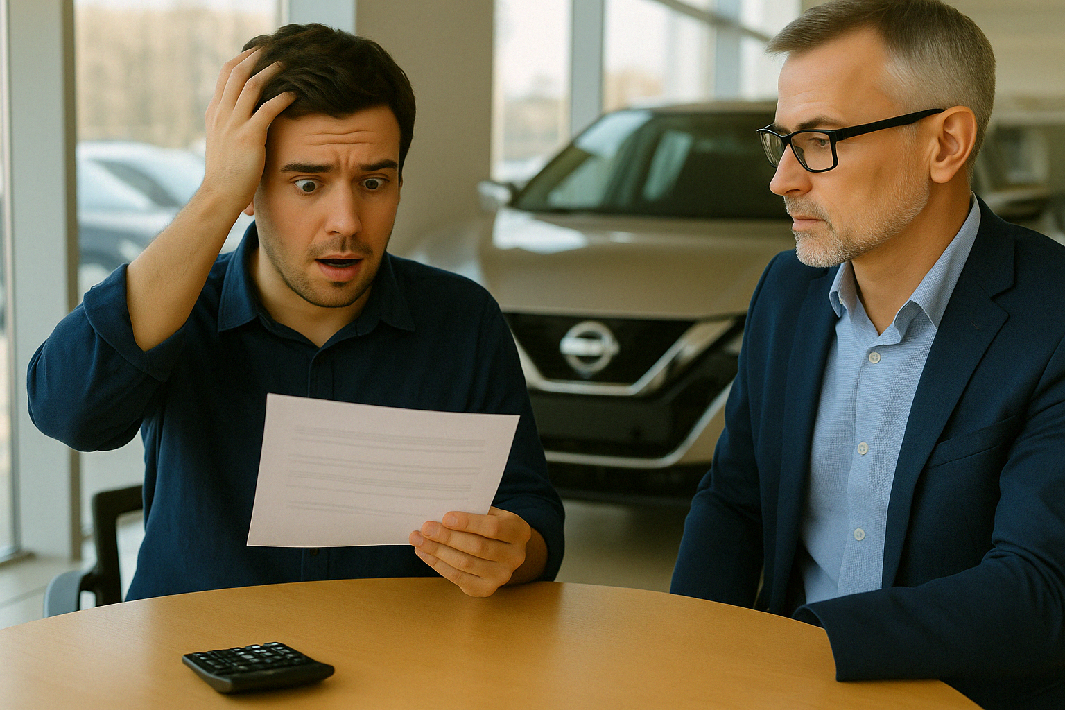  Cliente surpreso com o valor da documentação em concessionária, representando os altos custos e a falta de transparência no processo de emplacamento de veículos 0km.