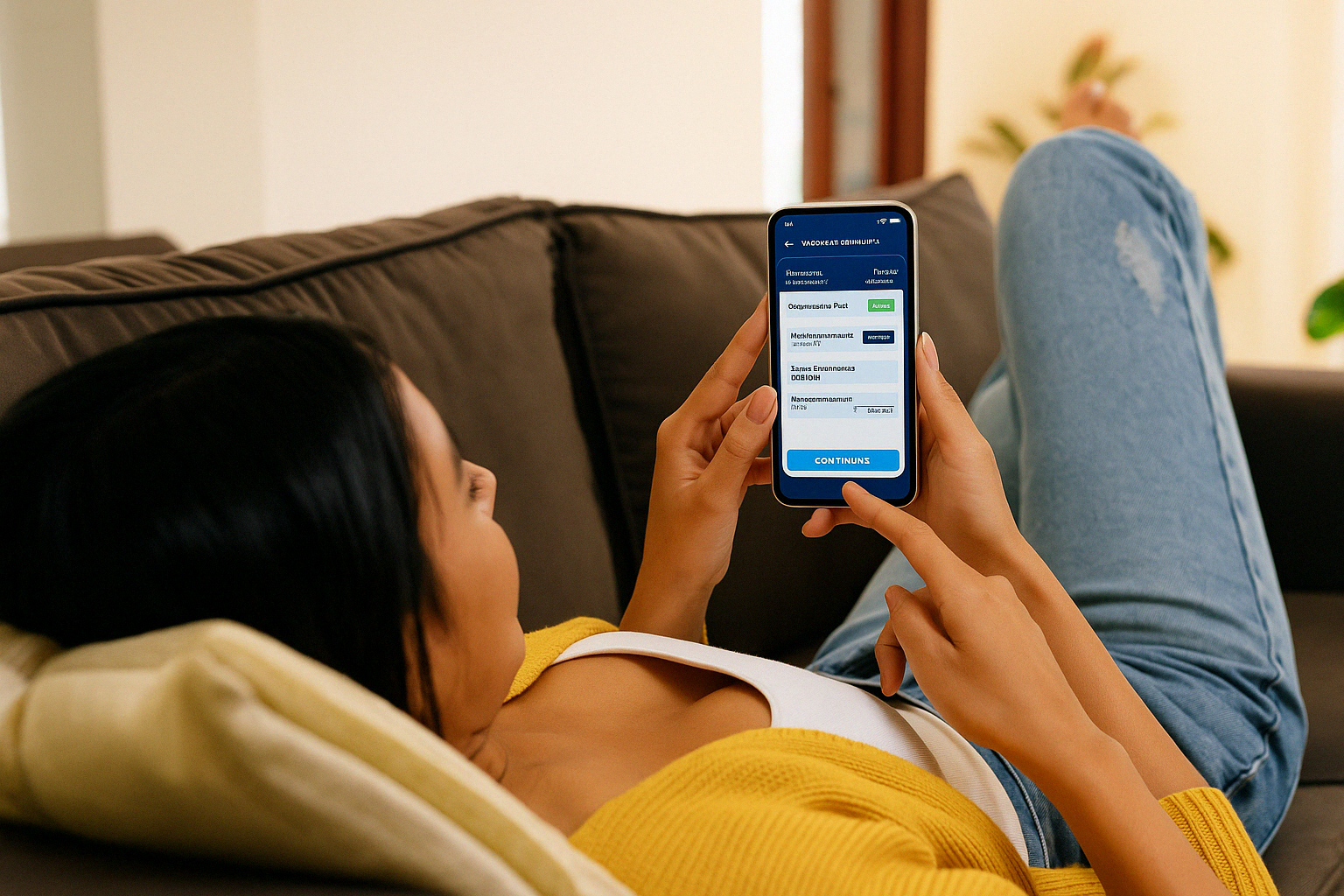 Usuário finalizando o processo de emplacamento pelo app Primeira Placa, sem sair de casa.