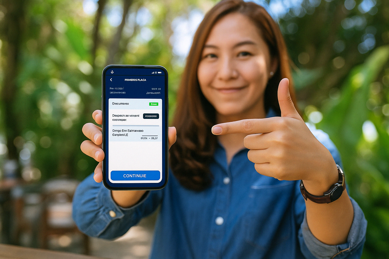 Usuário finalizando o processo de emplacamento pelo app Primeira Placa, sem sair de casa. 