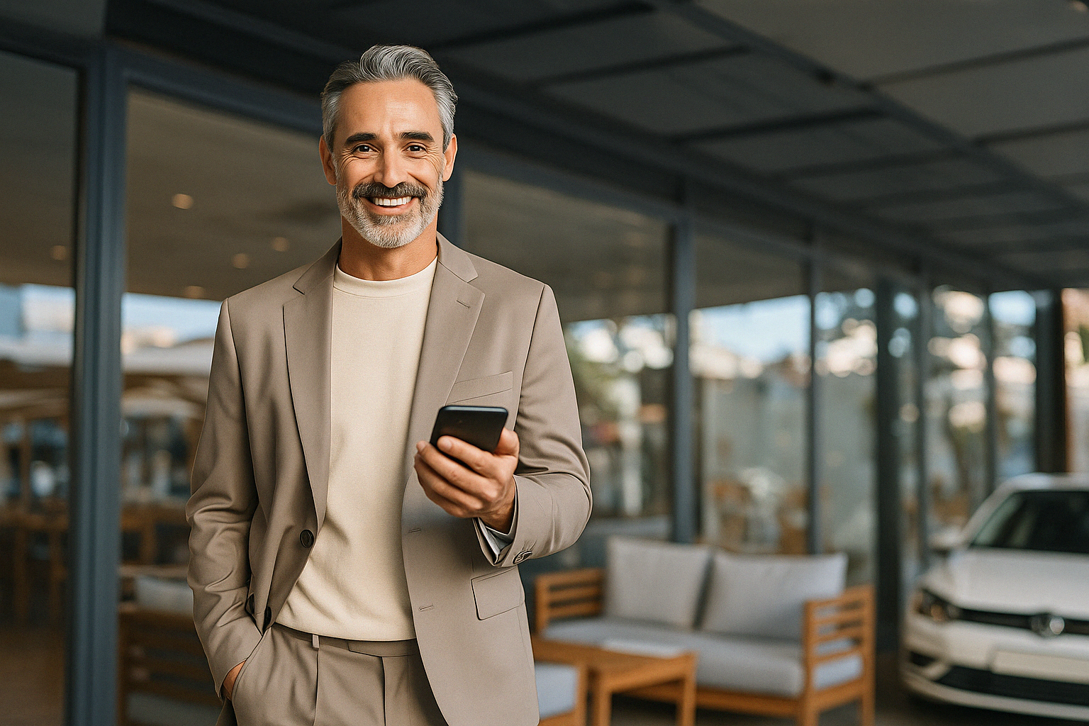 Motorista feliz após regularizar todas as pendências do veículo com o app Primeira Placa.