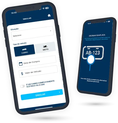 Imagem de um smartphone com a interface do aplicativo na tela